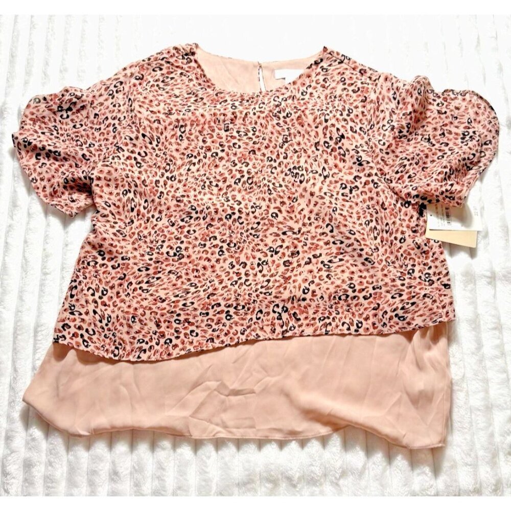 14th & Union Pink Smoke Leopard SS Blouse SZ Med Animal Print Lightweight